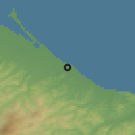 Shaded relief of the 52 km around Rimini, drawn from the GMTED2010 grid