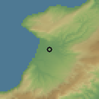 Shaded relief of the 54 km around Rosarno, drawn from the GMTED2010 grid