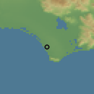 Shaded relief of the 53 km around Sabaudia, drawn from the GMTED2010 grid
