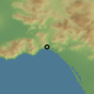 Shaded relief of the 53 km around Salerno, drawn from the GMTED2010 grid