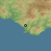 Shaded relief of the 53 km around San Nicola, drawn from the GMTED2010 grid