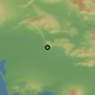 Shaded relief of the 53 km around San Prisco, drawn from the GMTED2010 grid