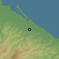Shaded relief of the 52 km around Santarcangelo di Romagna, drawn from the GMTED2010 grid