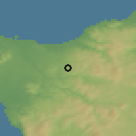 Shaded relief of the 53 km around Sassari, drawn from the GMTED2010 grid