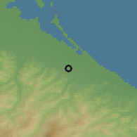 Shaded relief of the 52 km around Savignano sul Rubicone, drawn from the GMTED2010 grid