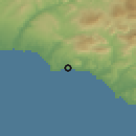 Shaded relief of the 54 km around Sciacca, drawn from the GMTED2010 grid
