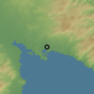 Shaded relief of the 54 km around Selargius, drawn from the GMTED2010 grid