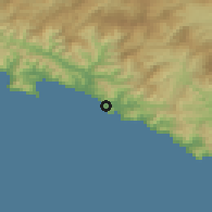 Shaded relief of the 52 km around Sestri Levante, drawn from the GMTED2010 grid