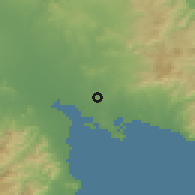 Shaded relief of the 54 km around Sestu, drawn from the GMTED2010 grid