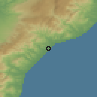 Shaded relief of the 54 km around Siderno, drawn from the GMTED2010 grid