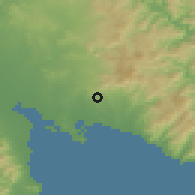 Shaded relief of the 54 km around Sinnai, drawn from the GMTED2010 grid