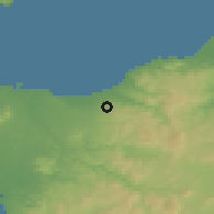 Shaded relief of the 53 km around Sorso, drawn from the GMTED2010 grid
