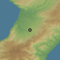 Shaded relief of the 54 km around Taurianova, drawn from the GMTED2010 grid