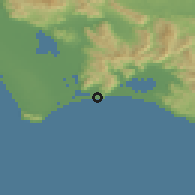 Shaded relief of the 53 km around Terracina, drawn from the GMTED2010 grid