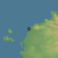 Shaded relief of the 54 km around Trapani, drawn from the GMTED2010 grid