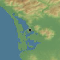 Shaded relief of the 52 km around Vecchiano, drawn from the GMTED2010 grid