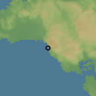 Shaded relief of the 59 km around Bluefields, drawn from the GMTED2010 grid