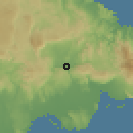 Shaded relief of the 59 km around Bog Walk, drawn from the GMTED2010 grid
