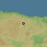 Shaded relief of the 59 km around Claremont, drawn from the GMTED2010 grid