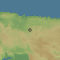 Shaded relief of the 59 km around Clark's Town, drawn from the GMTED2010 grid
