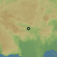 Shaded relief of the 59 km around Croft's Hill, drawn from the GMTED2010 grid