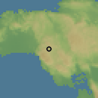 Shaded relief of the 59 km around Darliston, drawn from the GMTED2010 grid