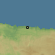 Shaded relief of the 59 km around Duncans, drawn from the GMTED2010 grid