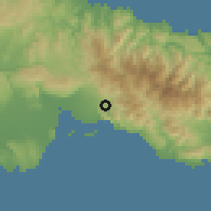 Shaded relief of the 59 km around Gordon Town, drawn from the GMTED2010 grid