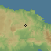 Shaded relief of the 59 km around Guy's Hill, drawn from the GMTED2010 grid