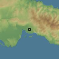Shaded relief of the 59 km around Half Way Tree, drawn from the GMTED2010 grid