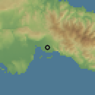Shaded relief of the 59 km around Kingston, drawn from the GMTED2010 grid