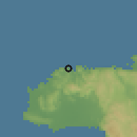 Shaded relief of the 59 km around Lucea, drawn from the GMTED2010 grid