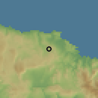 Shaded relief of the 59 km around Lucky Hill, drawn from the GMTED2010 grid