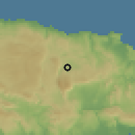 Shaded relief of the 59 km around Moneague, drawn from the GMTED2010 grid