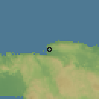 Shaded relief of the 59 km around Montego Bay, drawn from the GMTED2010 grid