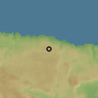 Shaded relief of the 59 km around Bamboo, drawn from the GMTED2010 grid