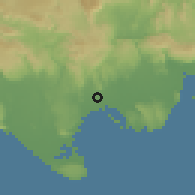 Shaded relief of the 59 km around Old Harbour, drawn from the GMTED2010 grid