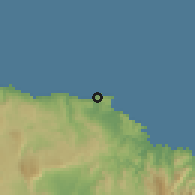 Shaded relief of the 59 km around Oracabessa, drawn from the GMTED2010 grid