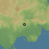 Shaded relief of the 59 km around Point Hill, drawn from the GMTED2010 grid