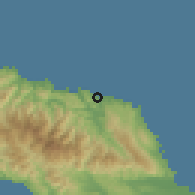 Shaded relief of the 59 km around Port Antonio, drawn from the GMTED2010 grid