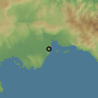 Shaded relief of the 59 km around Portmore, drawn from the GMTED2010 grid