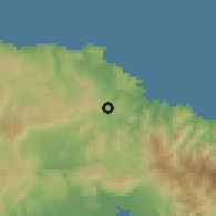 Shaded relief of the 59 km around Richmond, drawn from the GMTED2010 grid