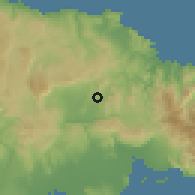 Shaded relief of the 59 km around Riversdale, drawn from the GMTED2010 grid