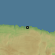Shaded relief of the 59 km around Runaway Bay, drawn from the GMTED2010 grid