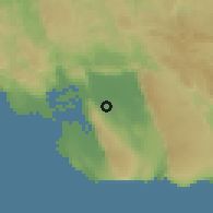 Shaded relief of the 59 km around Santa Cruz, drawn from the GMTED2010 grid