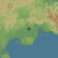 Shaded relief of the 59 km around Spanish Town, drawn from the GMTED2010 grid