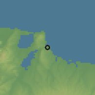 Shaded relief of the 52 km around Abashiri, drawn from the GMTED2010 grid