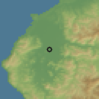 Shaded relief of the 55 km around Fukui, drawn from the GMTED2010 grid