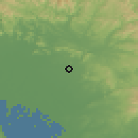 Shaded relief of the 55 km around Fusō, drawn from the GMTED2010 grid