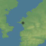Shaded relief of the 55 km around Futtsu, drawn from the GMTED2010 grid